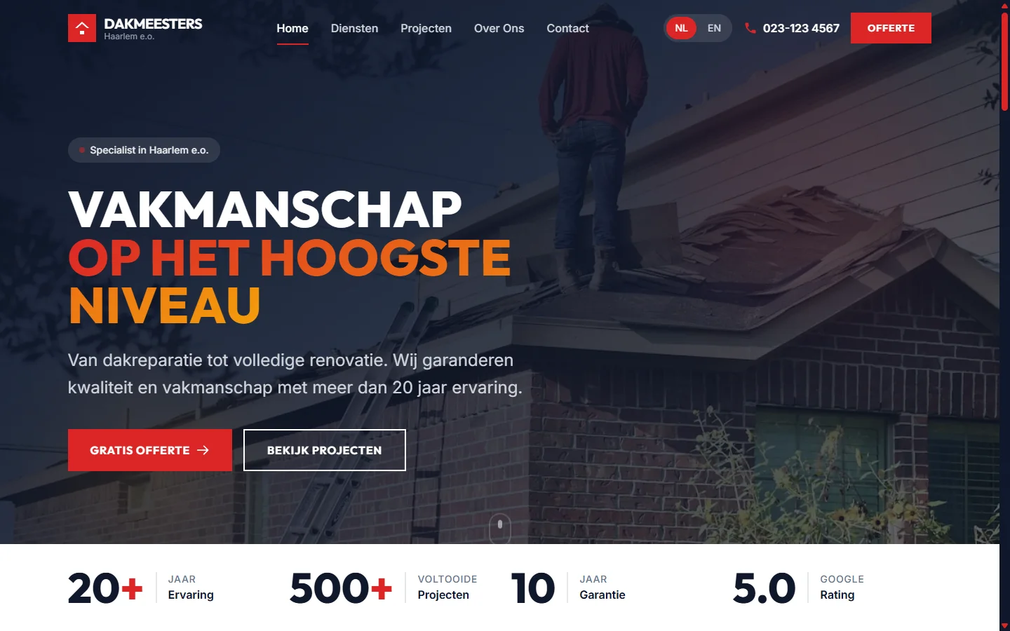 DakMeesters website - desktop versie