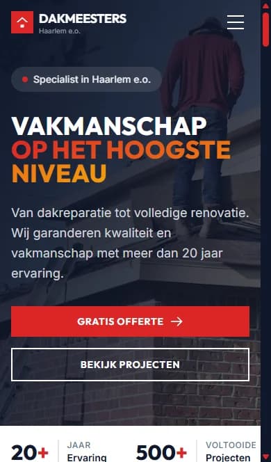 DakMeesters website - mobiele versie