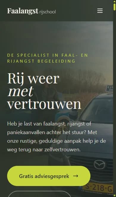 Faalangst Rijschool website - mobiele versie