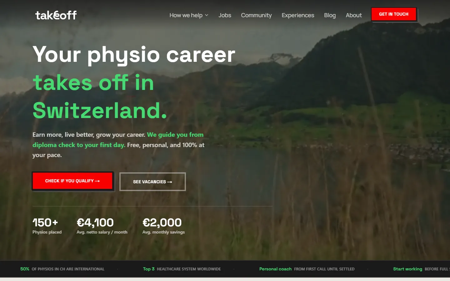 takeoff.healthcare website - desktop versie
