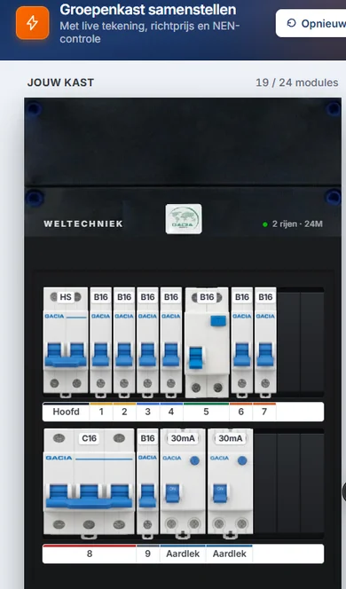 Groepenkast-configurator van Weltechniek - mobiele versie