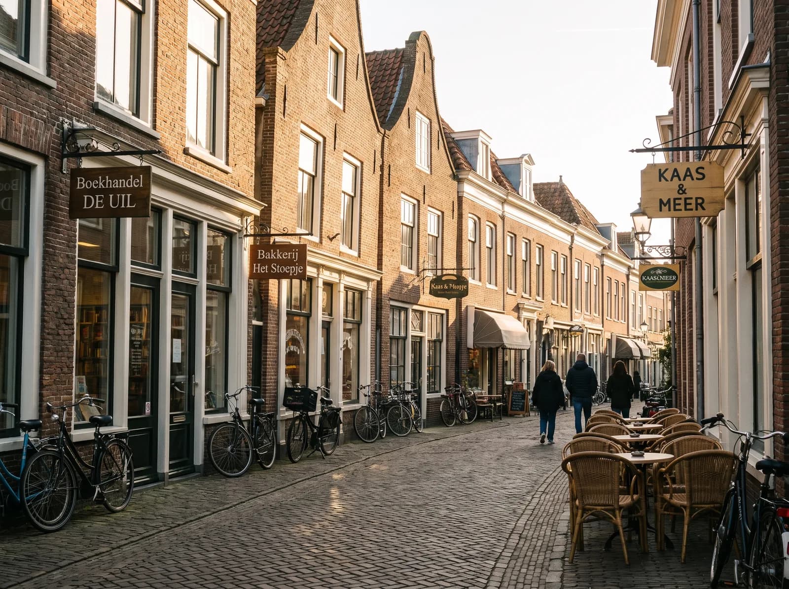 Gezellige Nederlandse winkelstraat met kleine zaken
