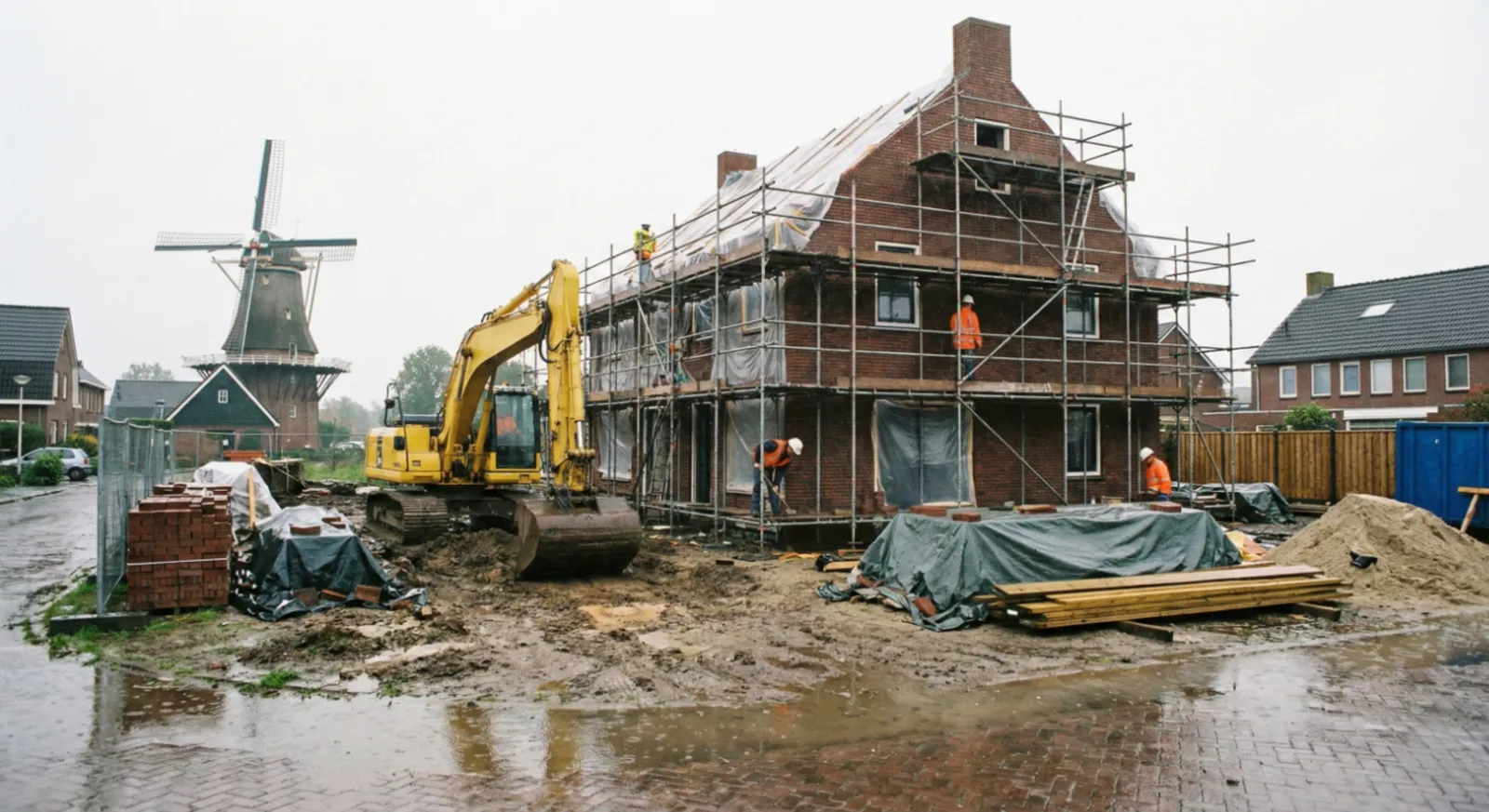 Aannemer aan het werk op een bouwplaats