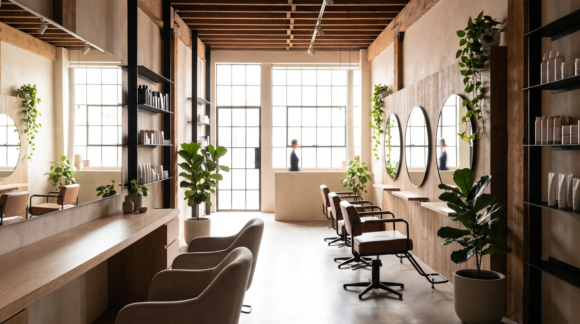 Modern kapsalon-interieur, voorbeeld van de sfeer op een kapperswebsite
