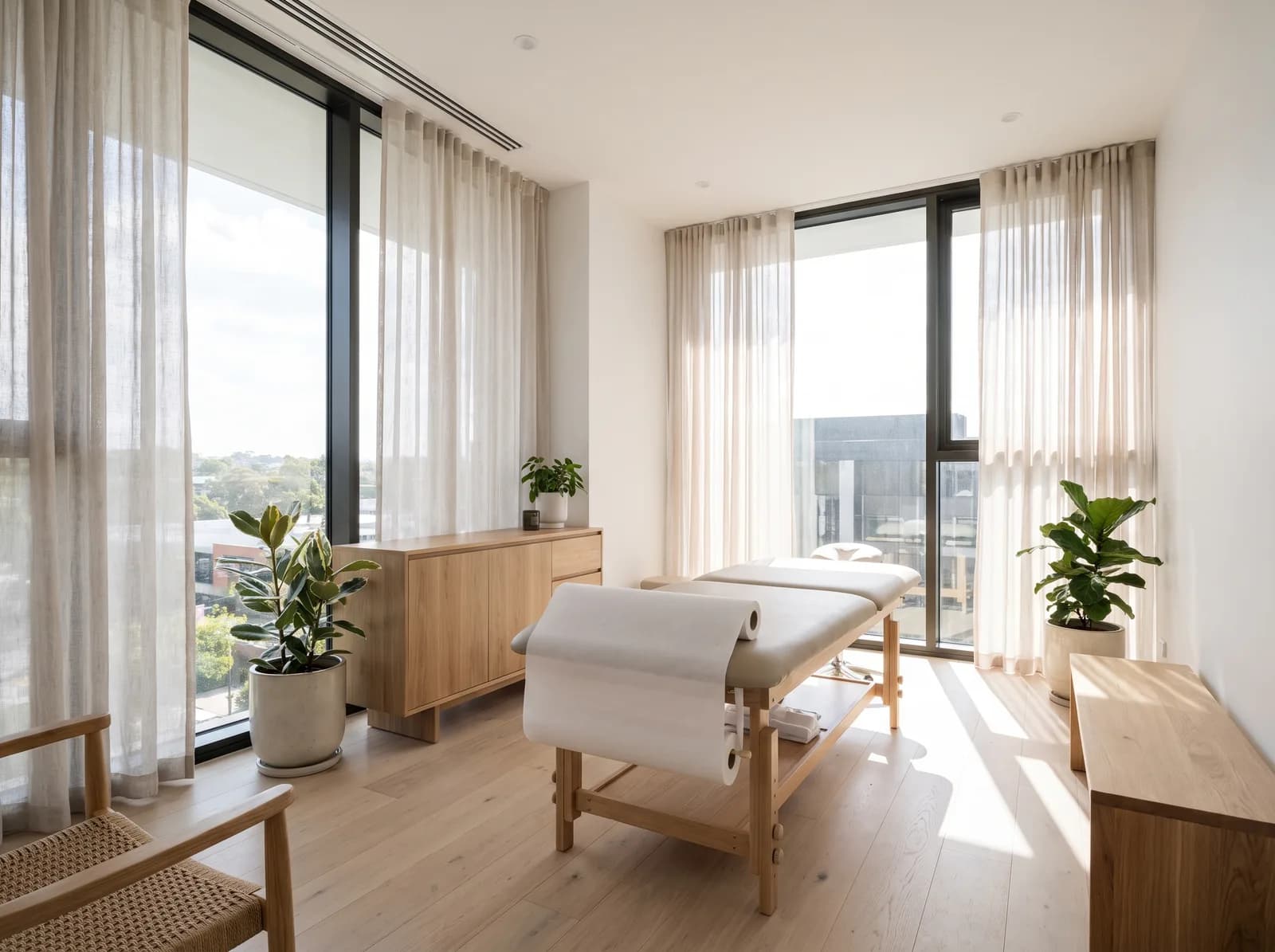 Lichte, moderne behandelkamer van een zorgpraktijk