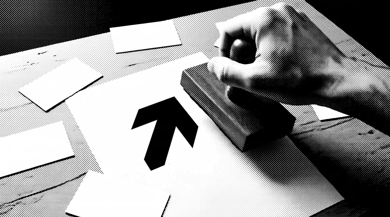 Halftone-illustratie van een stempel die een merkteken achterlaat