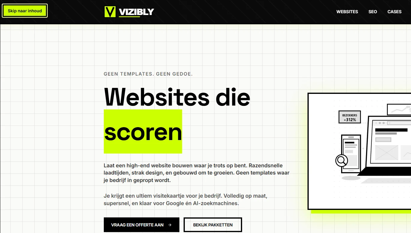 Website navigatie met toetsenbord - Skip naar inhoud link zichtbaar linksboven