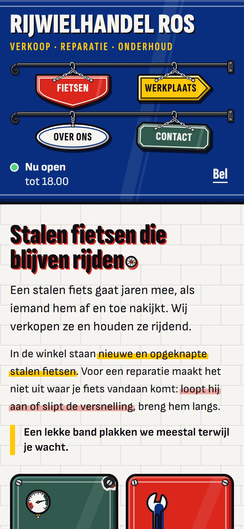 Website van Rijwielhandel Ros, mobiele versie